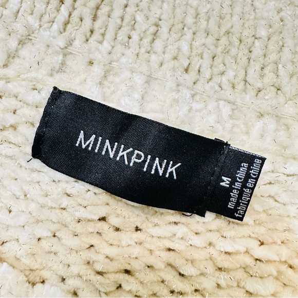 MINKPINK Cream Silver Foil Shimmer Wide Sleeve Textured Pullover Knit Sweater M - Picture 4 of 10